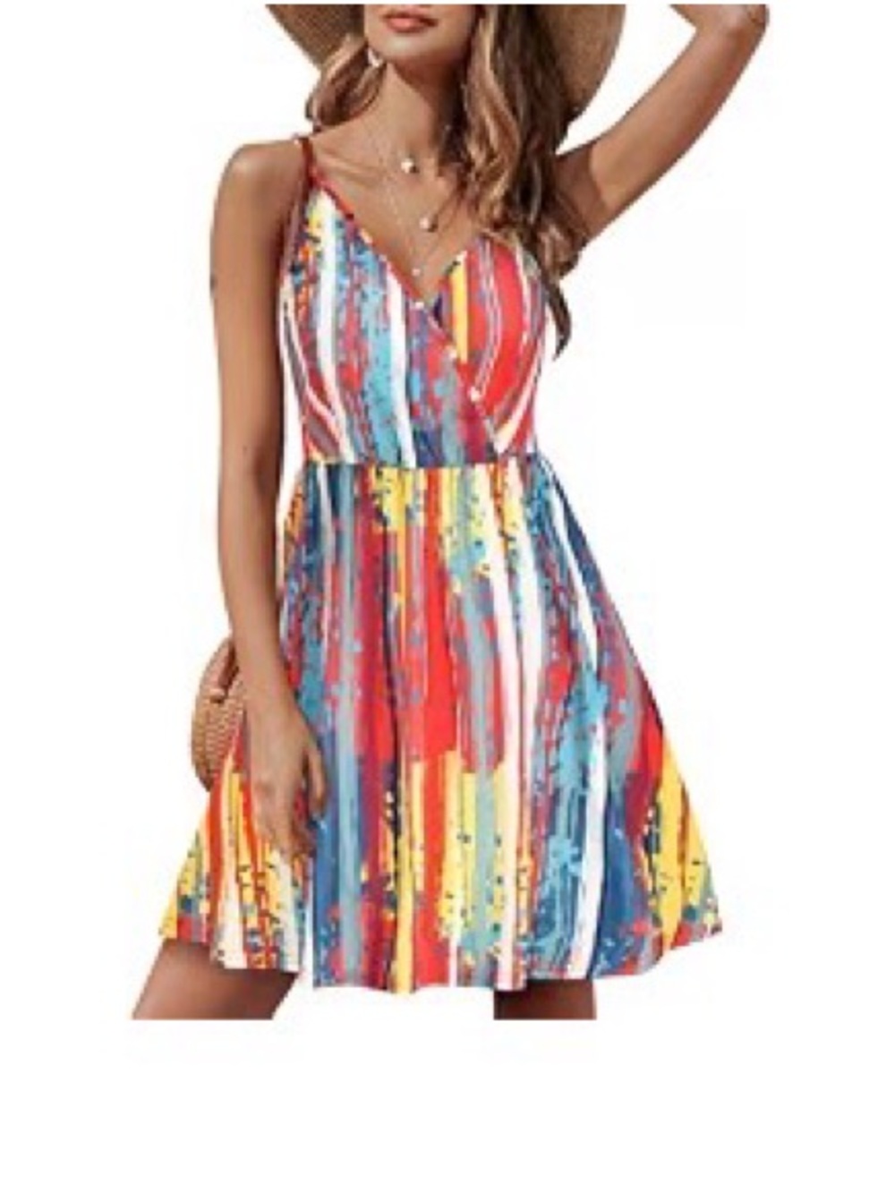Colorful Striped V-Neck Sundress - Multicolor